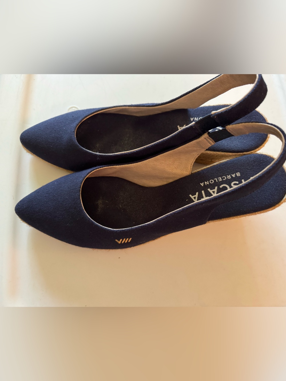Viscera Navy Slingback Pointed Toe espadrille